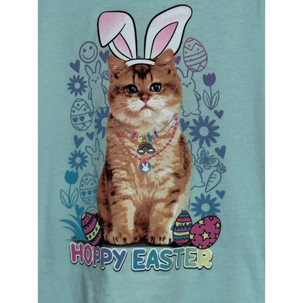 The Children’s Place Girls Hoppy Easter Cat Mint Green T-shirt, Size L (10/12)